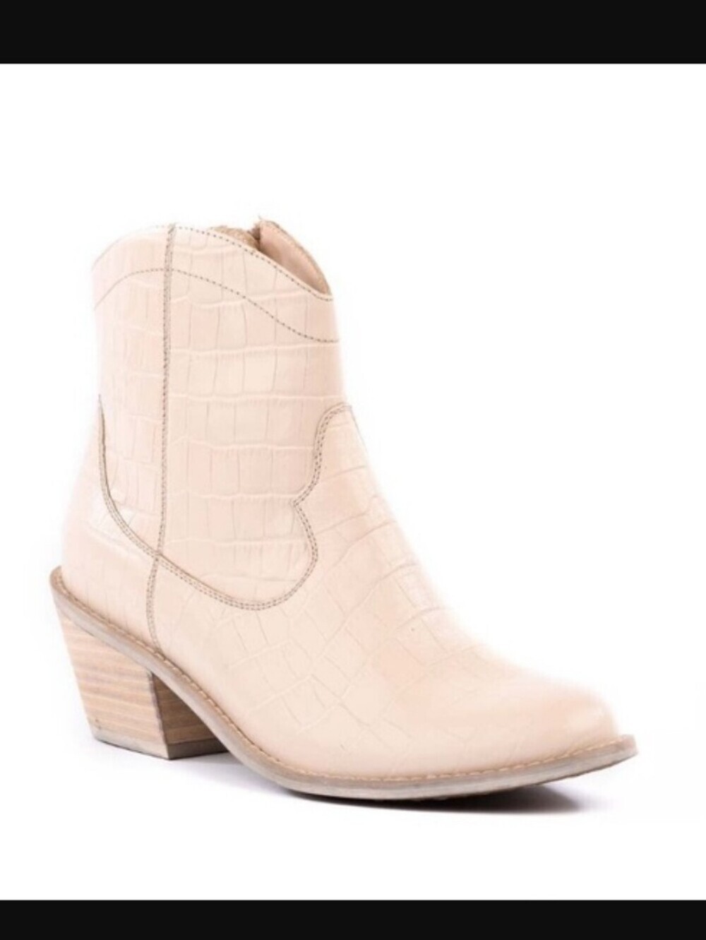 Seychelles Under The Stars Boot - Cream Crocodile Skin Heeled Ankle Boot